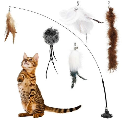 Chat Jouet Chase Exercice Ventouse Durable Créatif 6pcs Interagir Plume Oiseau Chat Jouet