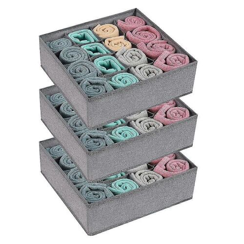Paquet de 3 chaussettes Sous-vêtements Organisateur de tiroir Diviseur, 16 Cellule Armoire Organisateur Boîte de rangement
