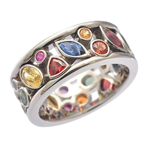 Motif Géométrique Hollow Diamond Incrusté Bague Multicolore Crystal Quartz Bague Pour Soulager L'anxiété