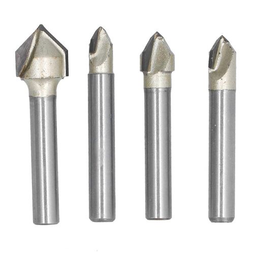 4pcs V rainure routeur bit industriel ensemble 90 degrés 1/4 5/16 3/8 1/2 pouces diamètre de coupe tige 1/4 po