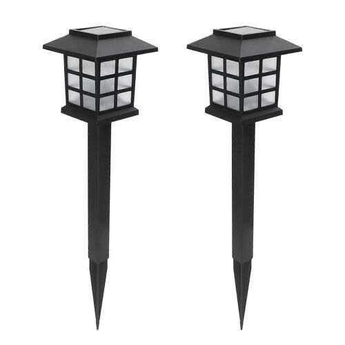 2set Led Solar Lawn Light Imperméable À L'eau Petite Maison En Forme De Pieu Light Walkway Light White Light