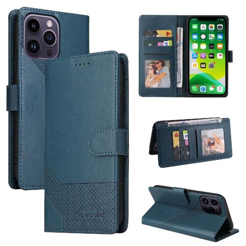 Flip Étui Pour Iphone 14 Pro Max Bicelle Cuir Premium Deux Fentes Pour Cartes Cuir Premium - Bleu