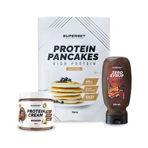 Pack Petit-Déj ¿ Pancakes Nature - Protein Cream Chocotella + Zero Syrup Chocolate 