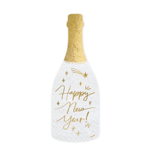 20 Serviettes En Papier Bouteille Happy New Year 14,5 X 12 Cm