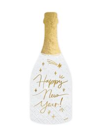 20 Serviettes En Papier Bouteille Happy New Year 14,5 X 12 Cm