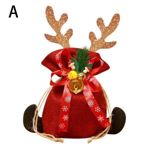 Sacs à bonbons de noël, sac cadeau en bois, sac à pommes à cordon coulissant, noeud papillon, cloche, branches de pin, deux jambes, décoration mignonne de noël