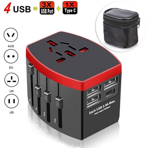 Adaptateur Voyage Universel, International Prise Universelle Avec 4 Usb, 4 En 1 Chargeur Usb Pour Usa Uk Australie Japon Italie Chine, Prise Monde Applicable À 224 Pays Ou Régions, Noire Goodnice