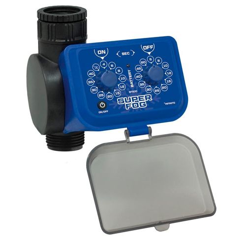 SUPERFOG - Programmateur de robinet pour automatiser la brumisation dans votre jardin ou patio. Configurez l'ON/OFF en secondes pour économiser de l'eau et adapter la brumisation la chaleur actuelle.