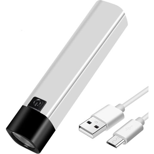 Lampe Torche Led Usb Rechargeable 350 Lumens Lampe De Poche Mini Banque De Puissance Battery 1200 Mah 18650 Ultra Puissante Feu De Côté Torches(Blanc) Goodnice