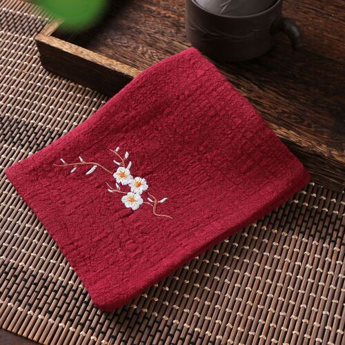 Torchon En Coton Et Lin De Style Chinois Vermont, Serviette Absorbante Épaisse, Broderie De Fleurs, Accessoires De Dessous De Verre