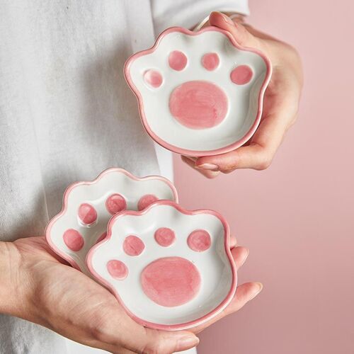 Assiette À Dessert En Céramique Avec La Patte De Chat, Bol D'assaisonnement Pour La Sauce Aux Fruits De Soja