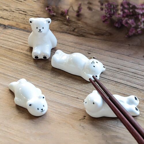 Porte-Baguettes Ours Polaire Kawaii, Support De Baguettes En Céramique, Maison, Restaurant, Britannique, Salle À Manger, Cuisine, Ensemble De 4 Pièces