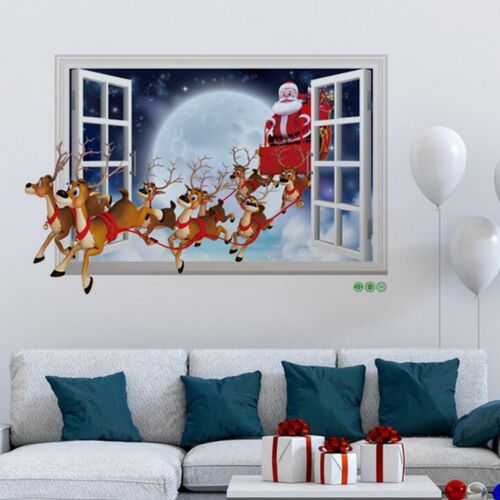 Autocollant mural en forme de cerf, imitation de fenêtre, amovible, attrayant, pour noël