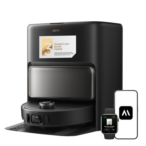 MOVA V50 Ultra ¿ Robot aspirateur laveur 24000¿Pa avec vidage automatique, lavage thermique DuoSolution¿, navigation intelligente, Noir