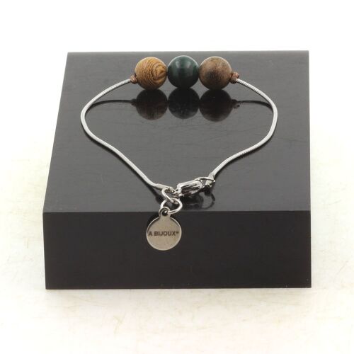 Bracelet En Acier Inoxydable 1 Perle Malachite Du Congo Qualité 7a + Fabriqué En France.