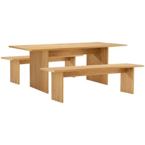 Ensemble table 180cm et 2 bancs style scandinave ALMA
