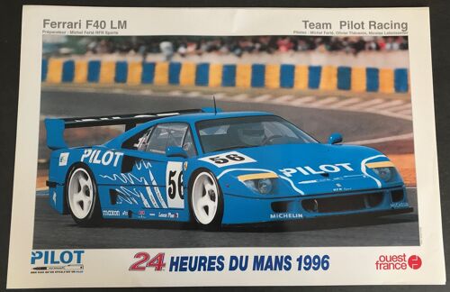 24h Du Mans - 1996 - Ferrari F40 Lm - 40x60cm - Affiche / Poster Envoi En Tube