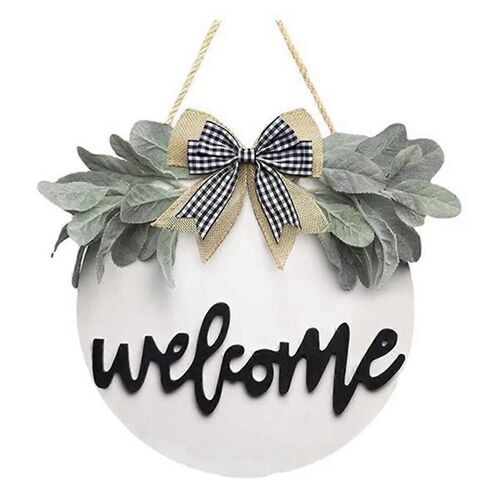 Signe de bienvenue en bois ornement Bonjour signe avec noeud papillon suspendu rond décor rustique ornement saisonnier
