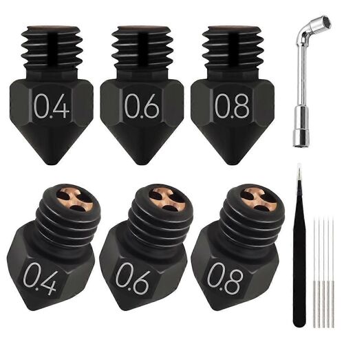 Kit de buse à haut débit en acier trempé MK8, 0,4 mm, 0,6 mm, 0,8 mm avec aiguilles de nettoyage, buses d'imprimante 3D à grande vitesse
