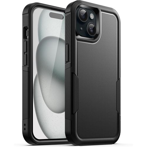 Coque Pour Iphone 15 6,1 Pouces, Protection Robuste Double Couche À Usage Intensif, Housse Étui De Protecteur Antichoc Dur Avec Dos Mat (Noir)
