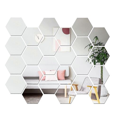 24 Pcs Hexagon Mirror Wall Autocollants Acrylique Miroir Réglage Mur