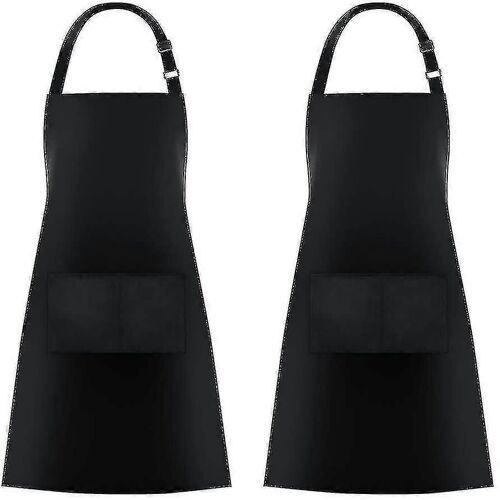 Lot de 2 tabliers à bavette avec 2 poches Tablier de cuisine de chef cuisinier pour femmes hommes, noir H856