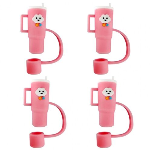 Protection De Paille En Silicone Pour Enfant, Facile À Nettoyer, Anti-Poussière, Sans Bpa, En Forme De Tasse 3d, Motif Floral, 4 Pièces