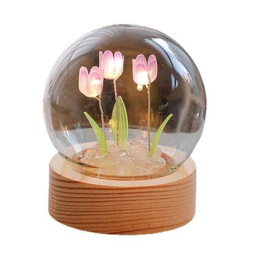 Veilleuse Tulipe Avec Base En Bois, Lumière Ambiante Créative À Piles, Faite À La Main, Bricolage, Fournitures De Fête, Artisanat, 1 Ensemble
