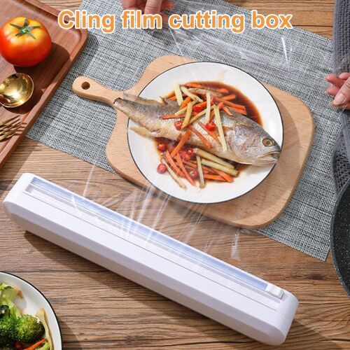 Distributeur de film alimentaire rond pratique, avec coupe-plastique léger, accessoires de cuisine anti-poussière