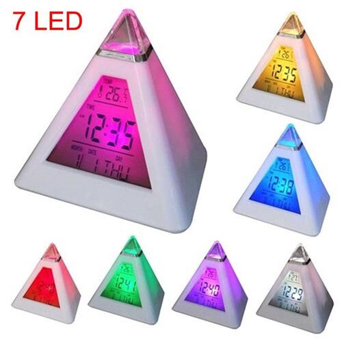 Réveil numérique LED triangulaire en forme de Dakota ide, veilleuse, affichage de l'heure et de la température, 7 couleurs, Proxy, horloge de bureau