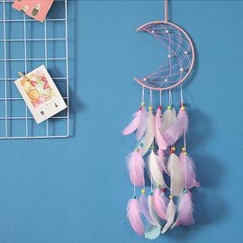 Attrape-rêves rose fait à la main pour filles, lune semi-claire, perles en bois, ornement mural, décoration de chambre