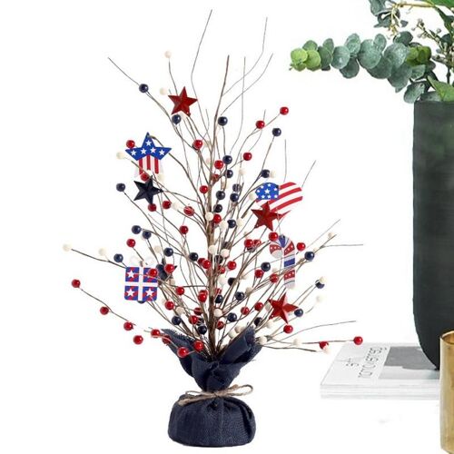 Arbre de baies fosotique avec étoiles, arbre de baies pour la fête de l'indépendance, décorations portables pour le jour commémoratif, décor d'arbre de baies pour les vacances