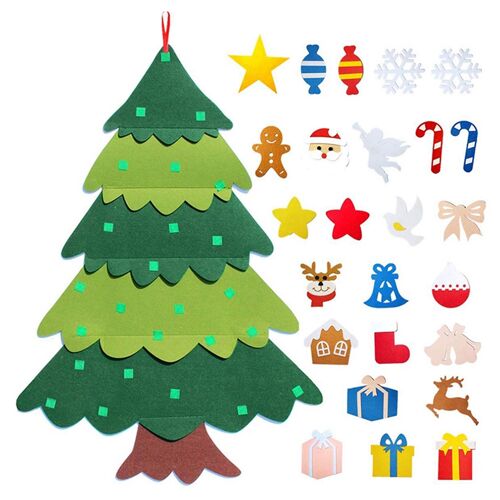 Ensemble de décorations murales en feutre pour sapin de Noël avec poignées, ornements de Noël amovibles pour fenêtre et porte, 25 pièces