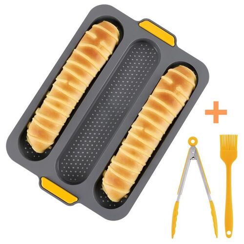 Baguup-Poêle En Silicone Antiarina, Moule De Cuisson, Passe Au Lave-Vaisselle, 3 Pains Ondulés, Français, Jxmolds