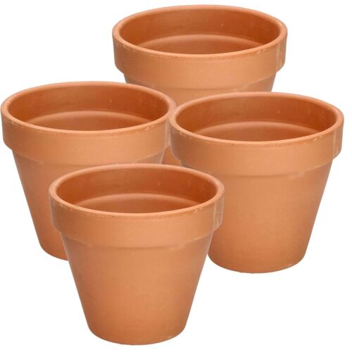 Lot De 4 Pots De Fleurs En Terre Cuite - 15 Cm - Avec Rebord - Pour L'intérieur Et Le Jardin