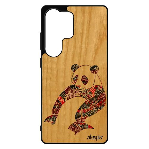 Coque Pour Galaxy S25 Ultra En Bois Et Silicone Panda Multicolore Pastel Cadeau De Noel 4g Case Animal Tribal Rouge Ethnique Pour Samsung