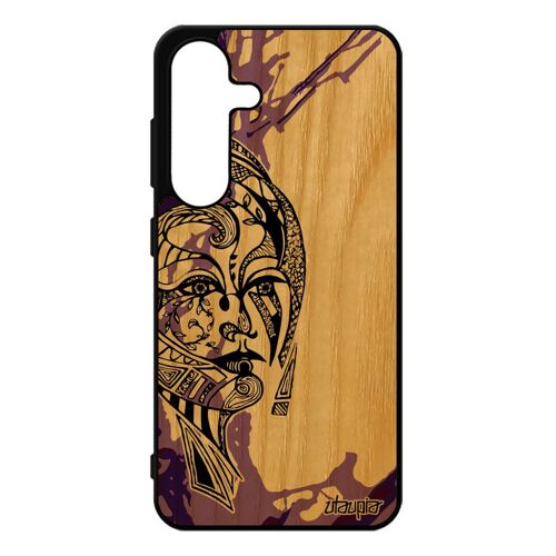 Coque Silicone Femme De Protection Pour Samsung S25 Vrai Bois Art Motif Couleur Animal Fee Azteque Portable Dessin Ethnique Violet Pour Galaxy
