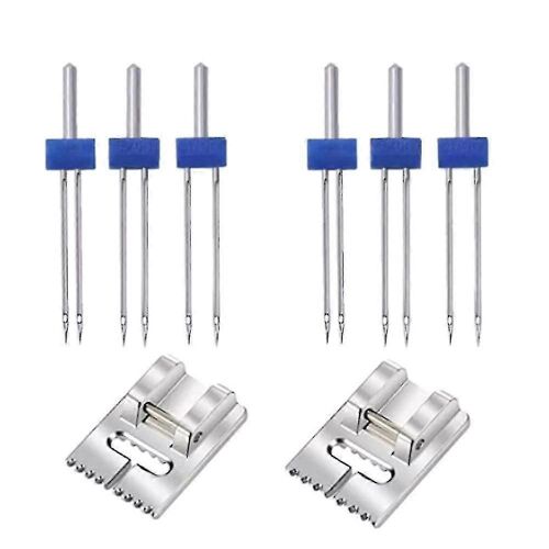 6pack Double Twin Needles Wrinkled Needle Avec 2 Pcs 9 Groove Pintuck Presser Foot Pour Coudre Machi