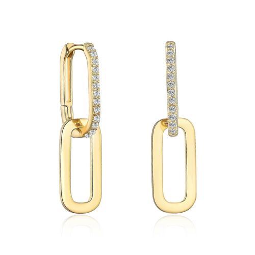 Pavé De Zircon Cubique Convertible À Maillons Boucles D'oreilles Pour Femmes, Boucles D'oreilles Créoles En Or 14 Carats Pour Femmes, Bijoux De Chaîne À Maillons Trombone, Boucles D'oreilles Ensemble