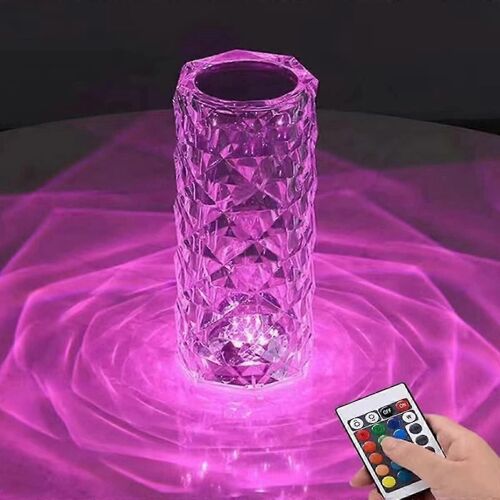 Lampe En Cristal Romantique Led Rose Diamond Lampe De Table 16 Changement De Couleur Rgb Night Light Remote Amp; Touch Control Lampe Rechargeable Pour Chambre À Coucher Salon P