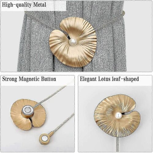 Attaches De Rideau Avec Des Boutons Magnétiques Attaches De Rideau (Paquet De 2) Alliage Lotus Décoration Attaches De Rideau Magnétique Pour Chambre À Coucher, Salon À La Maison, Bureau, Hôtel