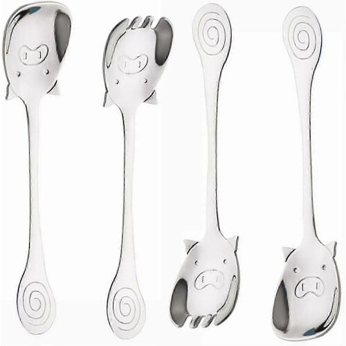 Cuillère Fourchette 2 En 1 Acier Inoxydable Cadeau Cuillère À Café Cuillère À Café Latte Métal Argent Mignon Cochon Cappuccino Cuillère En Acier Inoxydable Service De Café Couverterie Créative