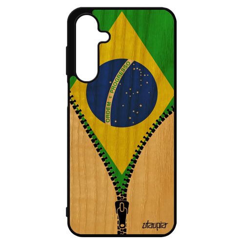 Coque Silicone Drapeau Bresil Bresilien Pour A16 4g 5g Bois Veritable Portable Etui Design Basket Copa America Gel De Pour Samsung Galaxy