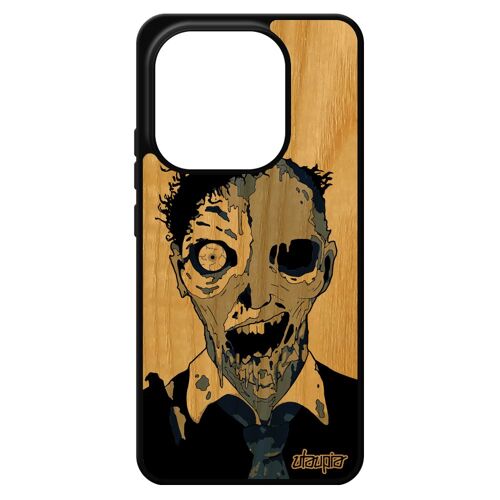 Coque Telephone Pour Xiaomi Redmi Note 14 4g Europe Bois Naturel Silicone Zombie Motif Bleu Horreur Mort Vivant Etui Gore Housse Urbain