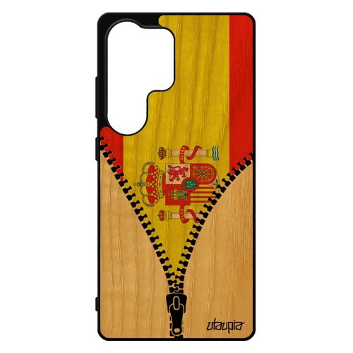 Coque Bois Silicone S25 Ultra Drapeau Espagne Espagnol Rigide Foot Case Coupe D'europe Coupe Du Monde Basket Football Pour Samsung Galaxy