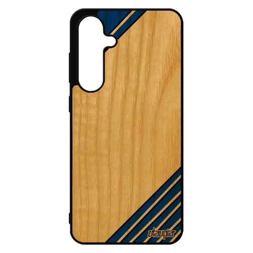 Coque Moderne Pour Galaxy S24 Fe En Bois Silicone Motif Cadeau Geometrie Tpu 4g Bumper Effet Bleu Antichoc Fond Design Noir Pour Samsung