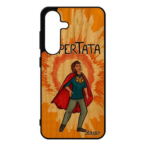 Coque Pour Galaxy S25 En Bois Silicone Super Tata Drole Texte Tante Bd Case Enfant De Protection Personnalis¿ Comics Orange Pour Samsung