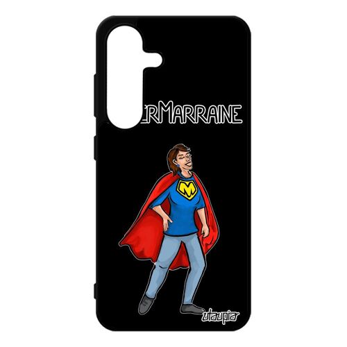 Coque Pour Pour Samsung Galaxy S25 Silicone Super Marraine Etui Noir Cadeau D'anniversaire Enfant Humour Bd Heros Aluminium Humoristique