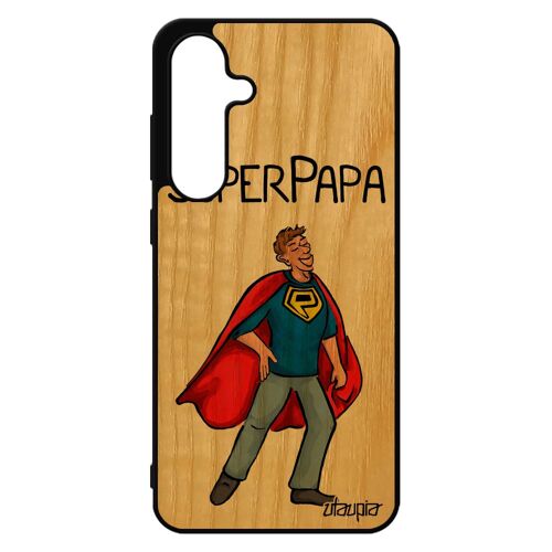 Coque En Bois S24 Fe Silicone Super Papa Case Drole Bande Dessin¿E Unique P¿Re Rouge Mobile Comics Humour Noir Heros Pour Samsung Galaxy