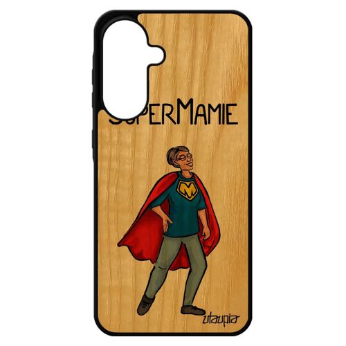 Coque En Bois Pour Samsung A56 5g Silicone Super Mamie Grand Mere Rouge Antichoc Texte Heros Telephone Naissance Garcon Etui Pour Galaxy
